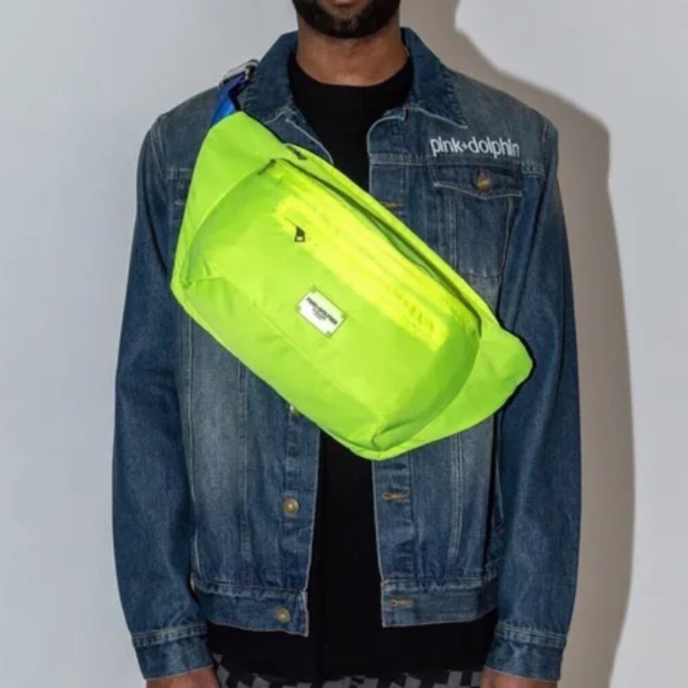 Pink Dolphin Oversized Neon Yellow Waist Bag With Blue Strap